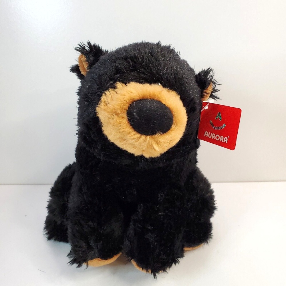 Aurora Black Bear w/Brown Paws & Snout 9" Plush Teddy Bear Toy